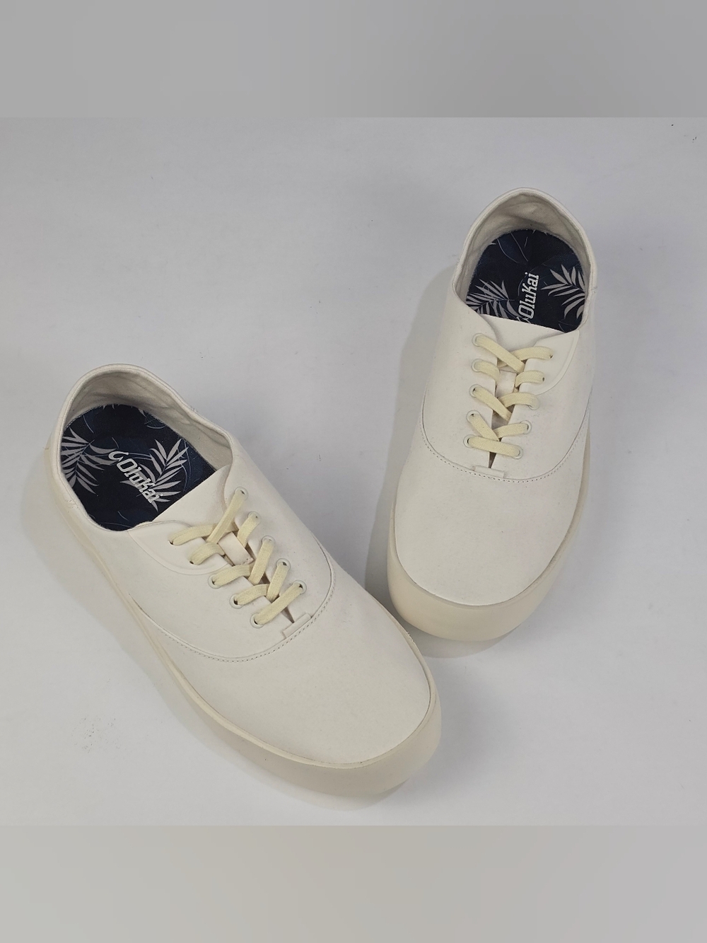 OluKai Tradewind Men's 11.5 Off White Bone Canvas Sneakers Slip-On Shoes NWOB